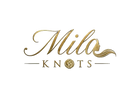 Mila Knots logo with gold text and a silhouette of a woman's head on a black background